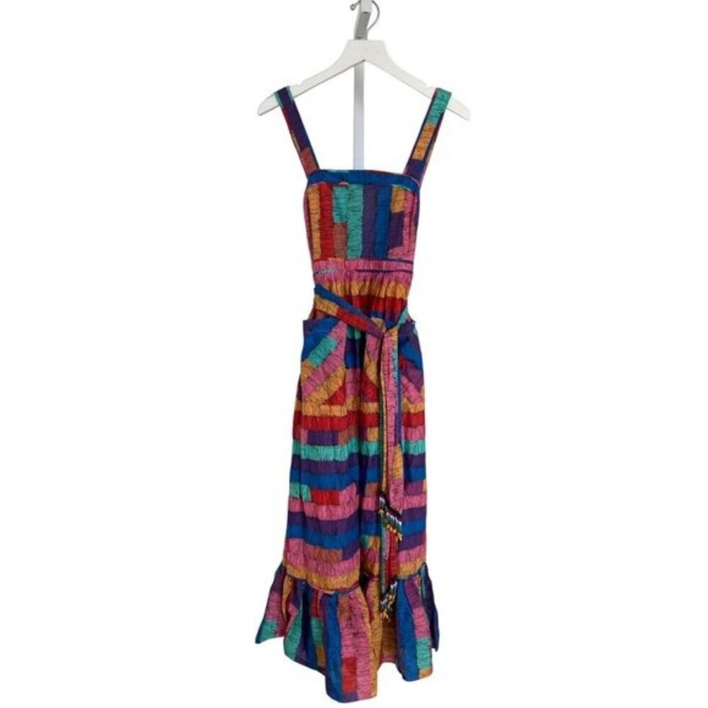 Farm Rio Tropical Maxi Dress With Vibrant Multicolor Print & Waist Tie Belt - Picture 2 of 8